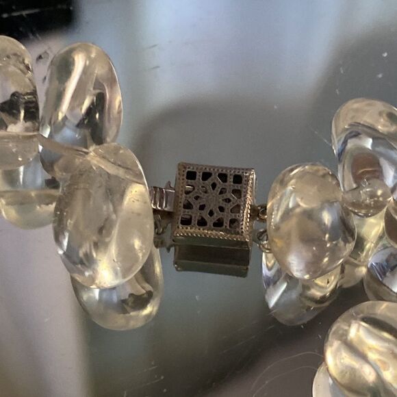 Authentic Quartz Crystal Hand Strung Necklace, Sterling Clasp - Picture 4 of 7